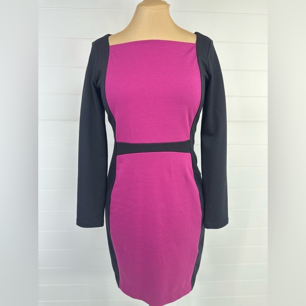 Narciso Rodriguez Raspberry & Black Long-sleeve Color-block Ponte Dress Sz M - Picture 3 of 9